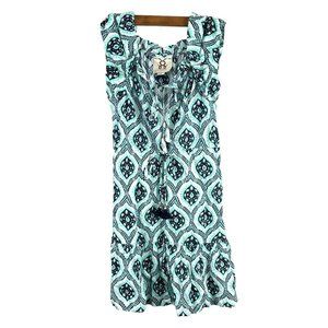 Figue Gianna Mini Dress sz XS green white ruffle tassel